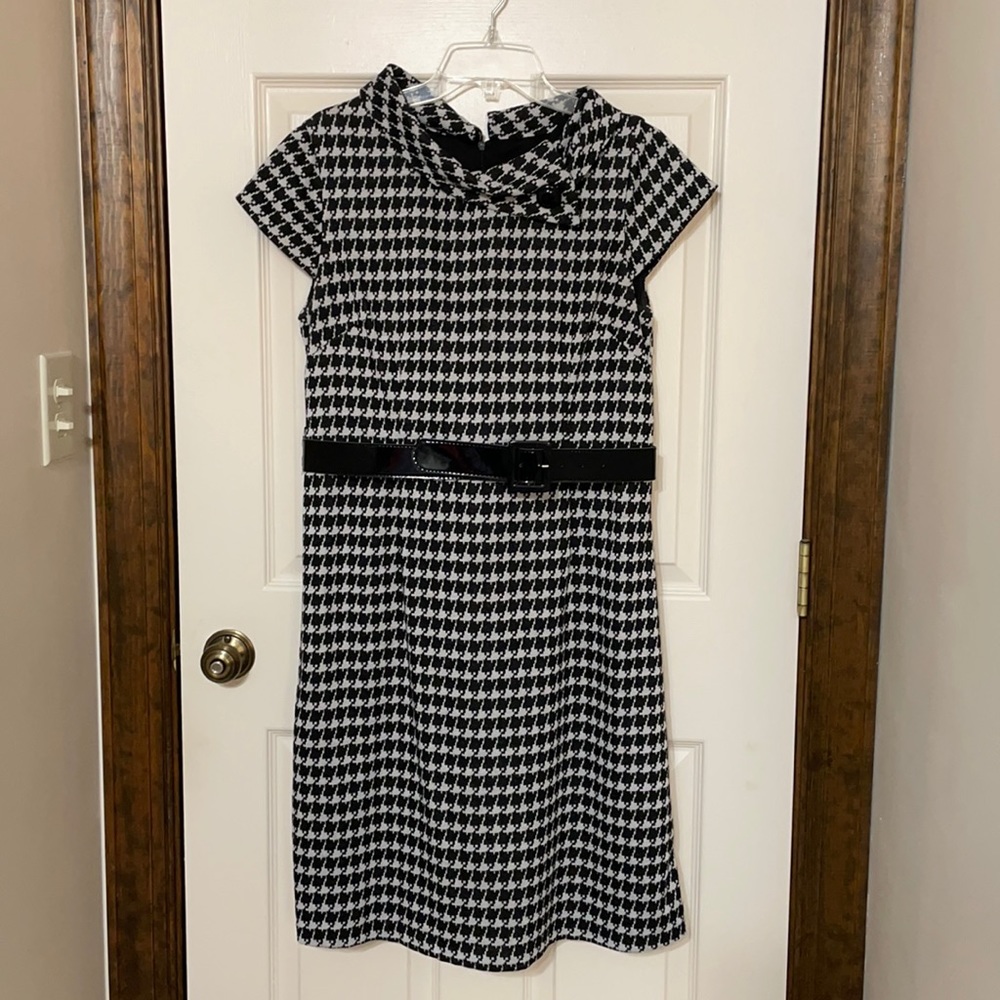 Madison Leigh Black White Houndstooth Dress Sz. 12